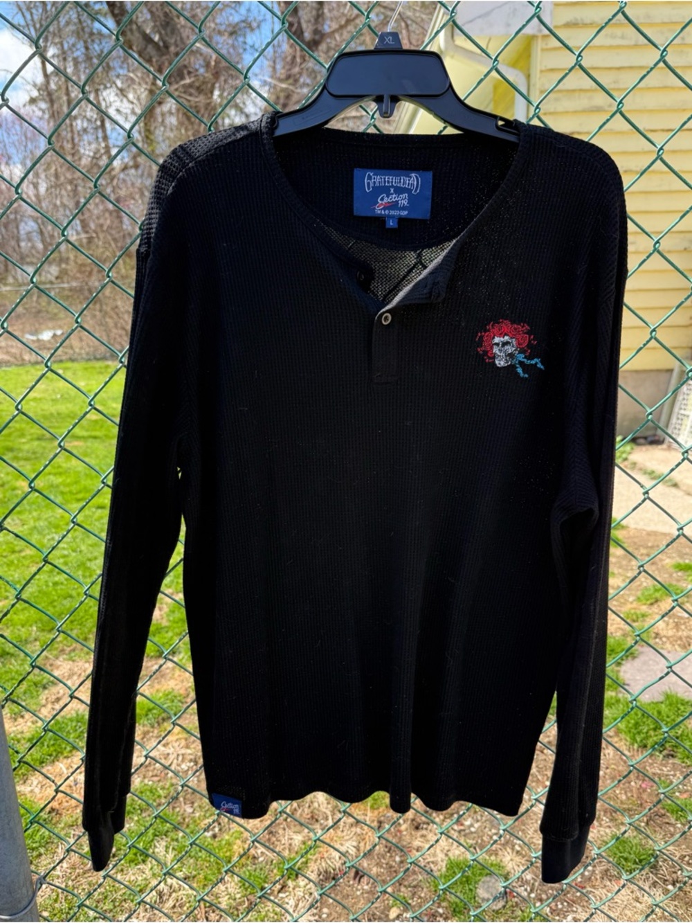 Grateful Dead Men's Black Long-Sleeve Henley Thermal Shirt